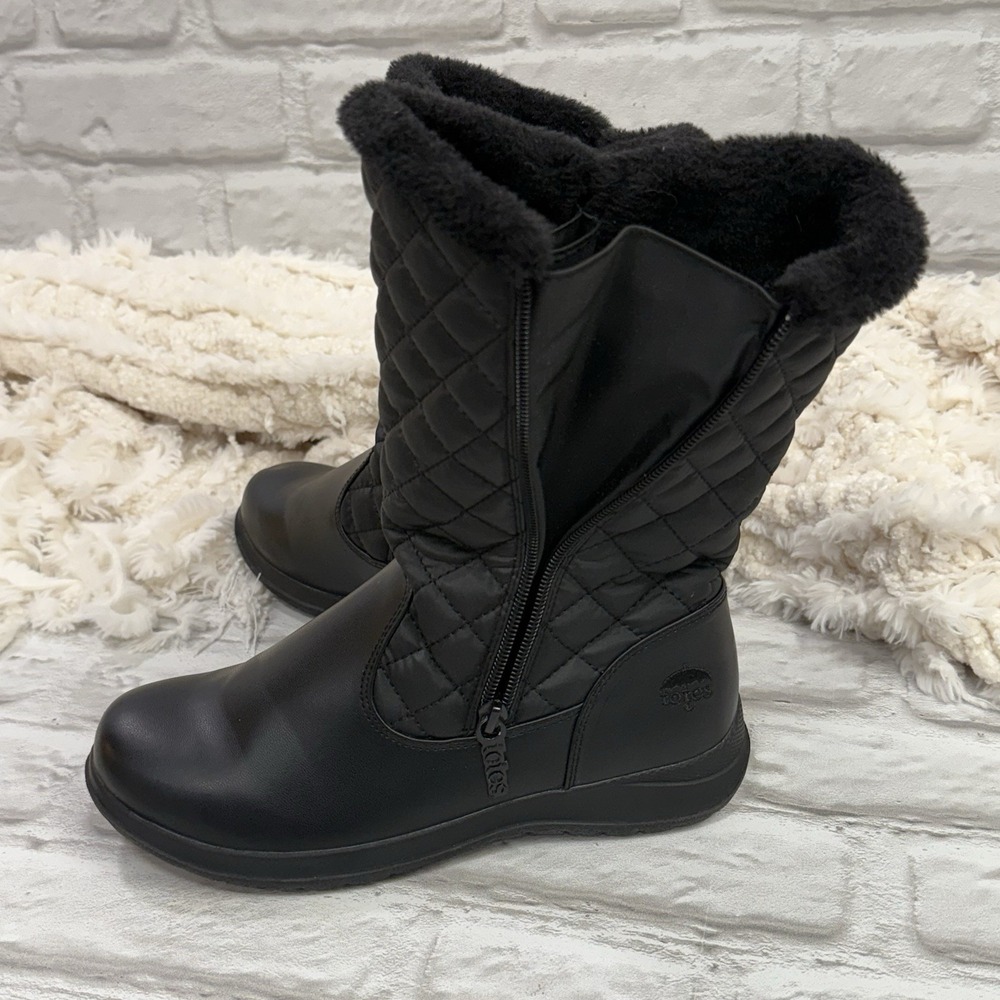 The Totes Jade Quilted Snow Boot Faux Fur Size 7M Black All Weather Winter Boots - Picture 10 of 13